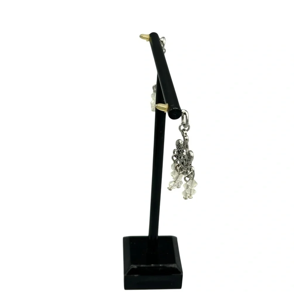 Vintage Silver Tone Chandelier Crystal Drop Earrings